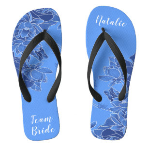 Personalised Team Bride Favour Blue Lotus Floral Thongs