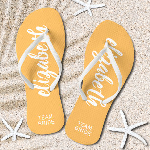 Personalised Team Bride Orange and White Thongs