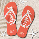 Personalised Team Bride Peach and White Thongs<br><div class="desc">Peach and white - or any colour - flip flops personalised with your name and "Team Bride" or any wording you choose. Great bridesmaid gift, bachelorette party, flat shoes for the wedding reception, or a fun bridal shower favour. Change the colour straps and footbed, too! More colours done for you...</div>