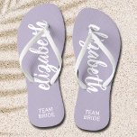 Personalised Team Bride Periwinkle and White Thongs<br><div class="desc">Periwinkle and white - or any colour - flip flops personalised with your name and "Team Bride" or any wording you choose. Great bridesmaid gift, bachelorette party, flat shoes for the wedding reception, or a fun bridal shower favour. Change the colour straps and footbed, too! More colours done for you...</div>