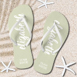 Personalised Team Bride Sage and White Thongs<br><div class="desc">Sage green and white - or any colour - flip flops personalised with your name and "Team Bride" or any wording you choose. Great bridesmaid gift, bachelorette party, flat shoes for the wedding reception, or a fun bridal shower favour. Change the colour straps and footbed, too! More colours done for...</div>