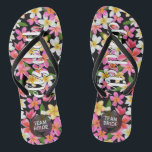 Personalised Team Bride Tropical Flowers Thongs<br><div class="desc">Flip flops personalised with a first name and "Team Bride." Great bridesmaid gift,  bachelorette party,  flat shoes for the wedding reception,  or a fun bridal shower favour. Change the colour straps and footbed,  too! MATCHING items in our store.</div>