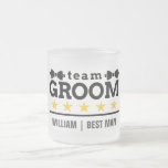 Personalised Team Groom Best Man  Frosted Glass Coffee Mug<br><div class="desc">Celebrate the groom’s big day with this stylish frosted glass mug, designed for the best man and groomsmen. Featuring bold typography, bowtie accents, and gold star details, this mug makes the perfect wedding party favour or bachelor party gift. Personalise it with the best man's name to create a unique and...</div>