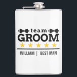 Personalised Team Groom Best Man Hip Flask<br><div class="desc">Celebrate the groom’s party in style with this custom "Team Groom" flask, featuring a sleek design with bowtie accents, gold stars, and a personalised name for the best man or groomsmen. Perfect for bachelor parties, wedding day celebrations, and as a memorable keepsake gift, this flask is both stylish and practical....</div>