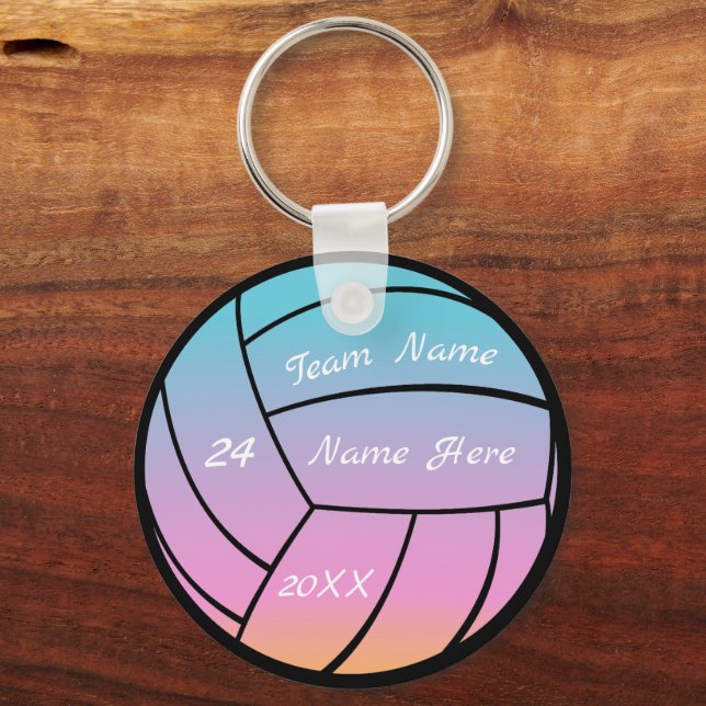 Personalised team name Pink Purple volleyball    Key Ring (Front)