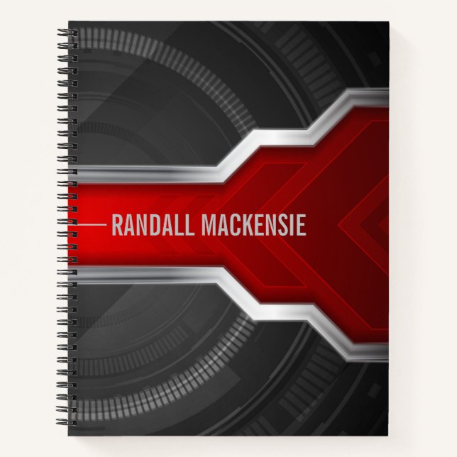 Personalised Techno-Themed Red and Black Notebook (Front)