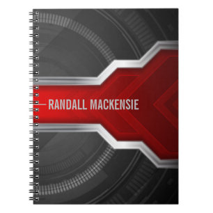 Personalised Techno-Themed Red and Black Notebook