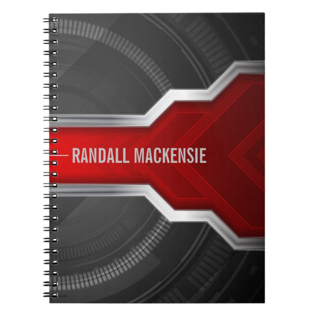 Personalised Techno-Themed Red and Black Notebook (Front)