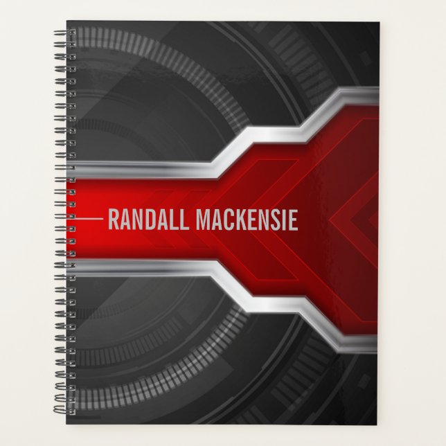 Personalised Techno-Themed Red and Black Planner (Front)