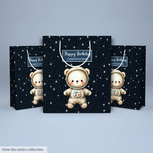 Personalised Teddy Astronaut Boy Birthday Gift Bag (Personalized Teddy Astronaut Boy Birthday Gift Bag)