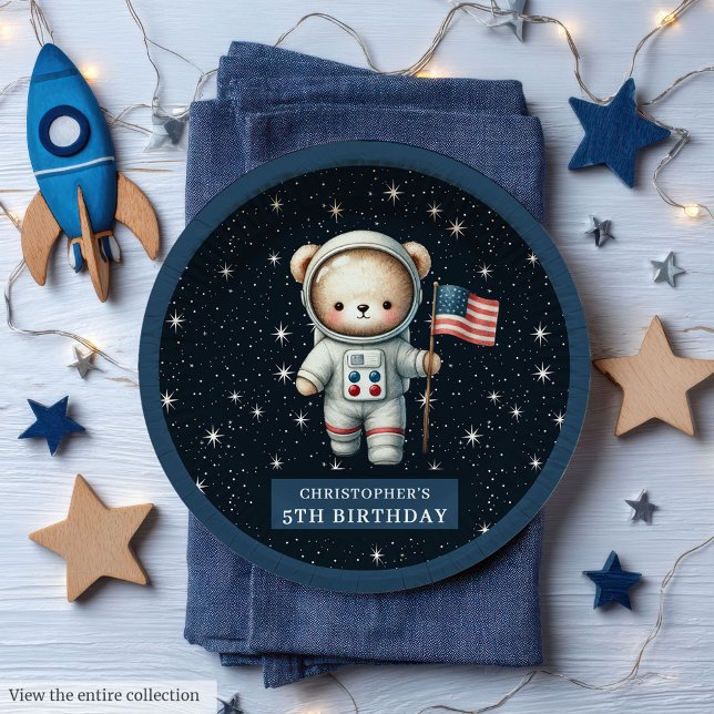 Personalised Teddy Astronaut Boy Party Plate (Personalized Teddy Astronaut Boy Party Plate)