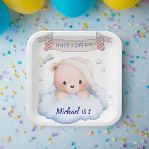 Personalised Teddy Bear 1st Birthday Paper Plate
