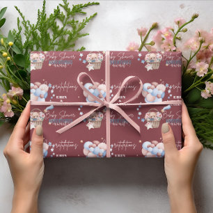 Personalised Teddy Bear and Balloon Baby Shower Wrapping Paper