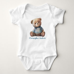 Personalised Teddy Bear Baby Boy Cute Gift Baby Bodysuit