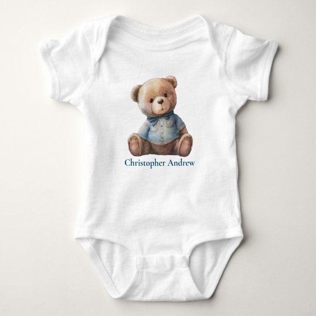 Personalised Teddy Bear Baby Boy Cute Gift Baby Bodysuit (Front)