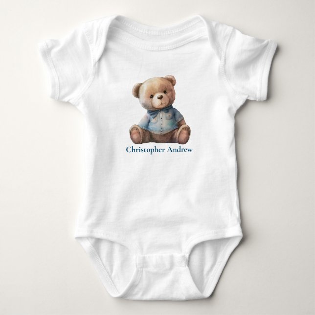 Personalised Teddy Bear Baby Boy Cute Gift Bodysuit (Front)