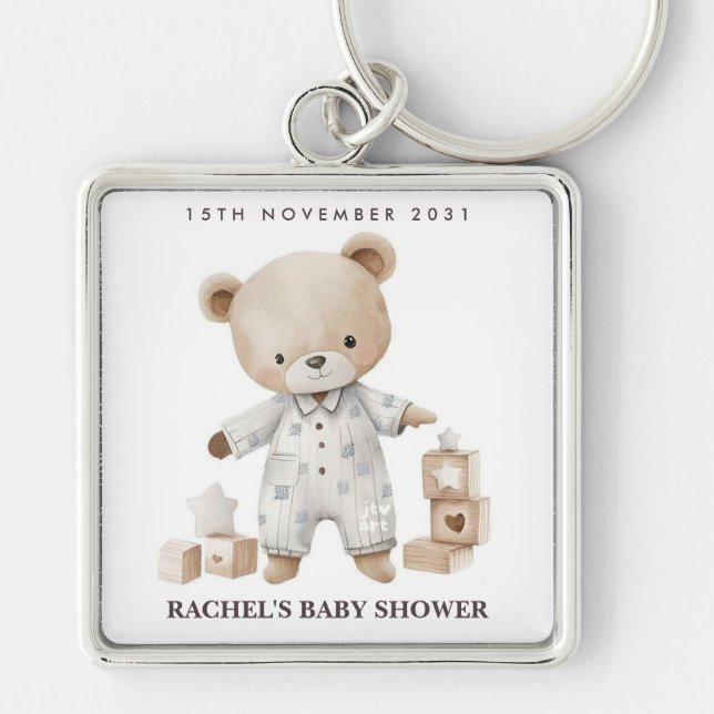 Personalised Teddy Bear Baby Shower Keychain (Front)
