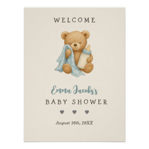 Personalised Teddy Bear Baby Shower Welcome Poster