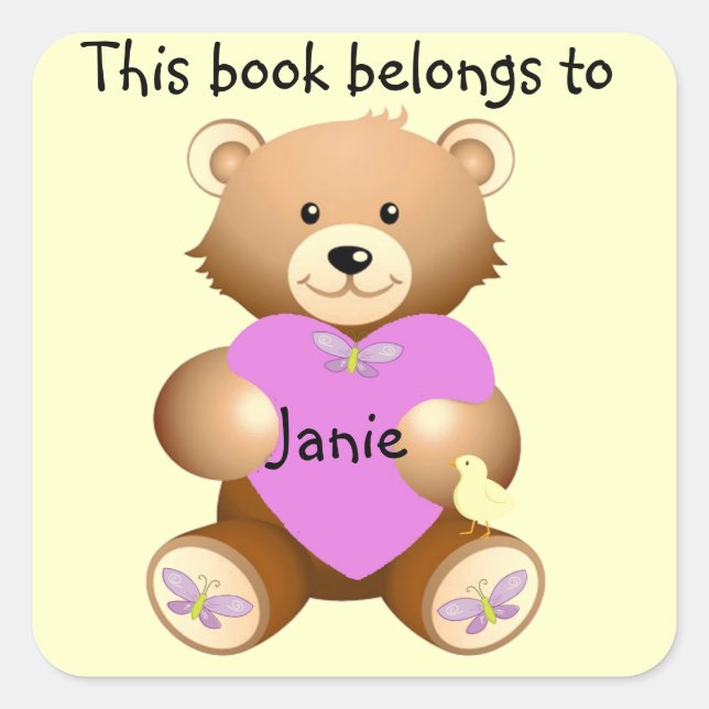 Personalised Teddy Bear Bookplate Sticker (Front)