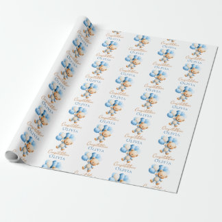 Personalised Teddy Bear Boy Baby Shower  Wrapping Paper