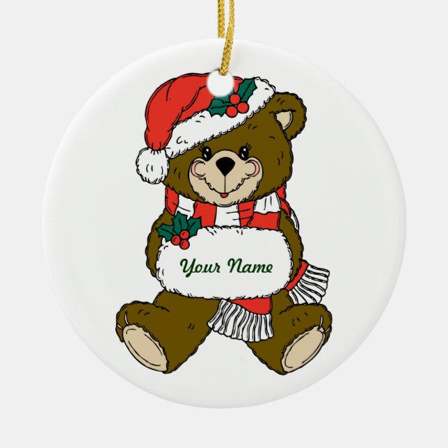 Personalised Teddy Bear Christmas Ornament (Front)