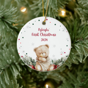 Personalised Teddy Bear First Christmas Ceramic Ornament