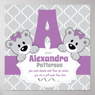 Personalised Teddy Bear Nursery Room Poster