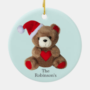 Personalised Teddy Bear on Light Blue Ceramic Ornament