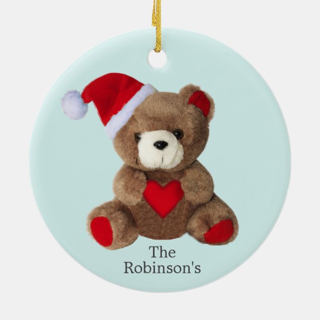 Personalised Teddy Bear on Light Blue Ceramic Ornament (Back)