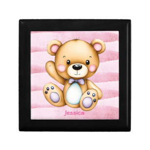 Personalised Teddy Bear on Pink Background Gift Box
