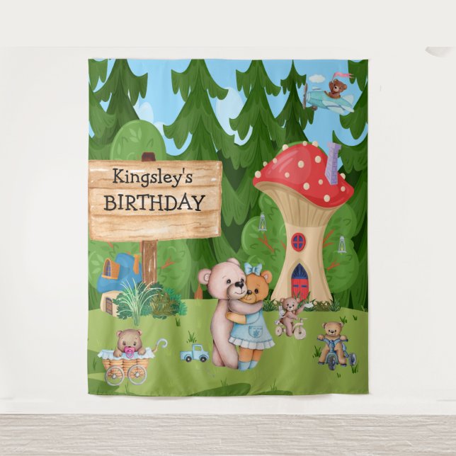 Personalised Teddy Bear Picnic Village Tapestry (Front)