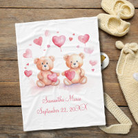 Personalised Teddy Bears Pink Red Hearts Baby