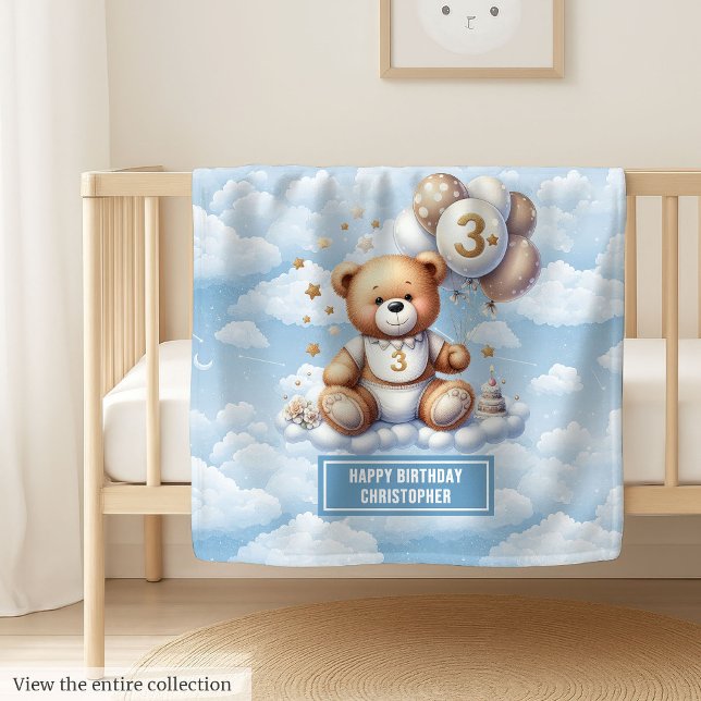 Personalised teddy blanket for boy’s 3rd birthday (Personalized teddy blanket for boy’s 3rd birthday)