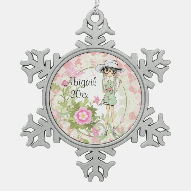 Personalised Teen Girl with Flowers Ornament (Front)