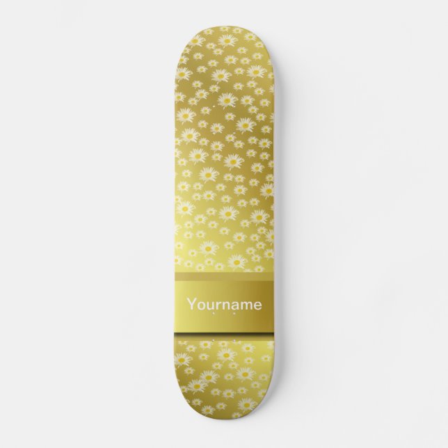 personalised, template, flower, bloom, gold, skateboard (Front)