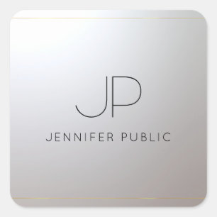 Personalised Template Monogram Gold Silver Initial Square Sticker