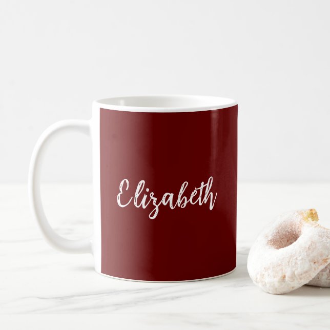 Personalised Template Script Add Name Dark Red Coffee Mug (With Donut)