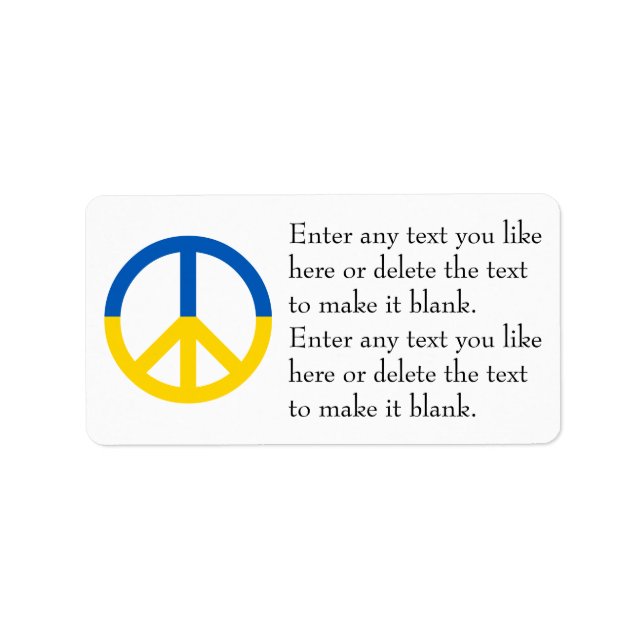 Personalised Template Ukraine Flag Peace Symbol Label (Front)