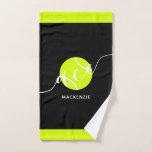 Personalised Tennis Ace Sport Teal Hand Towel<br><div class="desc">Personalised black and bright yellow tennis towel with a simple tennis ball "ace" design and custom name or text in a feminine girly and modern pretty script font monogram. Any girls or womens tennis player would appreciate the elegant look on this modern and minimal useful tennis themed gift.</div>