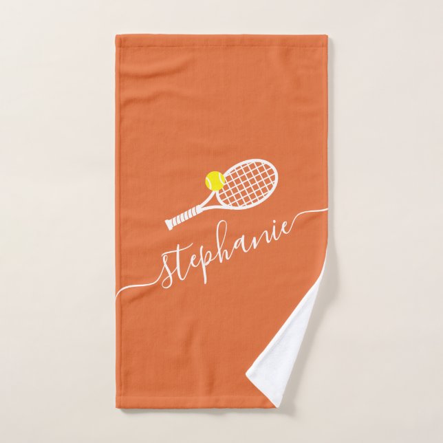 Personalised Tennis Ball Clay Court Script Name Hand Towel (Hand Towel)
