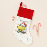 Personalised Tennis Ball Player Fan Christmas Stocking<br><div class="desc">Elevate your holiday decorations with our delightful Tennis Christmas Stocking. Perfect for tennis players and sports fans alike, this stocking features a charming watercolor illustration of a tennis ball wearing a festive red Santa hat, adorned with colourful Christmas lights. Make it truly special by personalising with a name of your...</div>