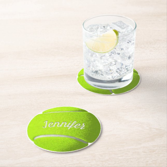 Personalised Tennis Ball   Round Paper Coaster (Insitu)