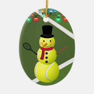 Personalised Tennis Ball Snowman Christmas Ceramic Ornament