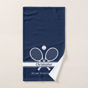 Personalised Tennis Club Name Navy Blue Hand Towel