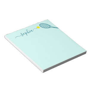 Personalised Tennis Elegant Name Teal Blue Notepad