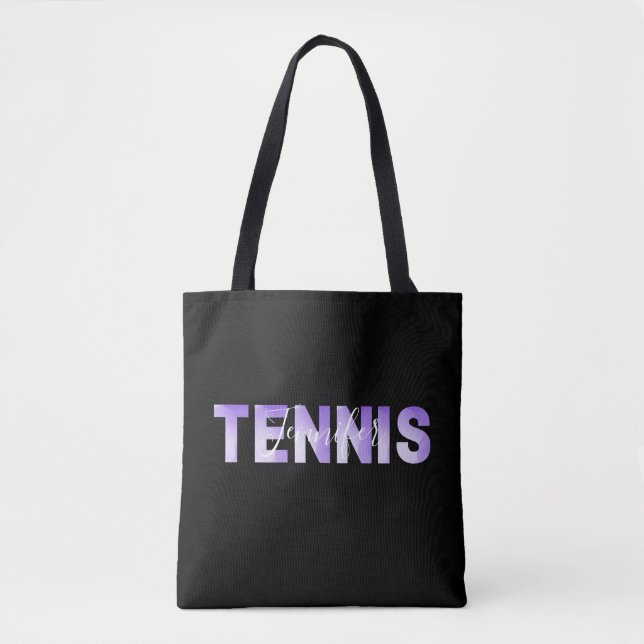 Personalised Tennis Girls Name Purple Ombre Text   Tote Bag (Front)