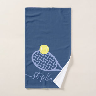 Personalised Tennis Girls Script Name Blue Hand Towel