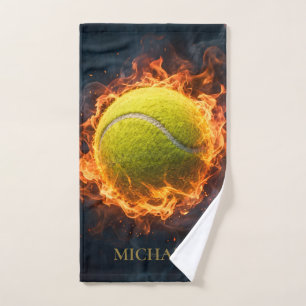 Personalised Tennis Hand Towel with Fiery Ball 