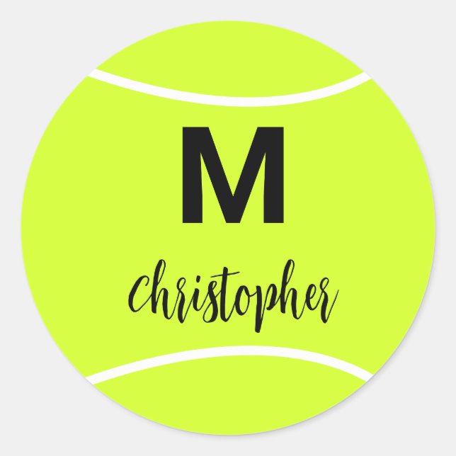 Personalised Tennis Monogram Initial Name Classic Round Sticker (Front)