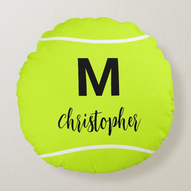 Personalised Tennis Monogram Initial Name Round Cushion (Front)